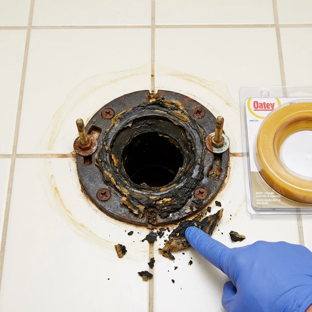 Failed wax ring showing water seepage at the base of a toilet in a Junction, UT home